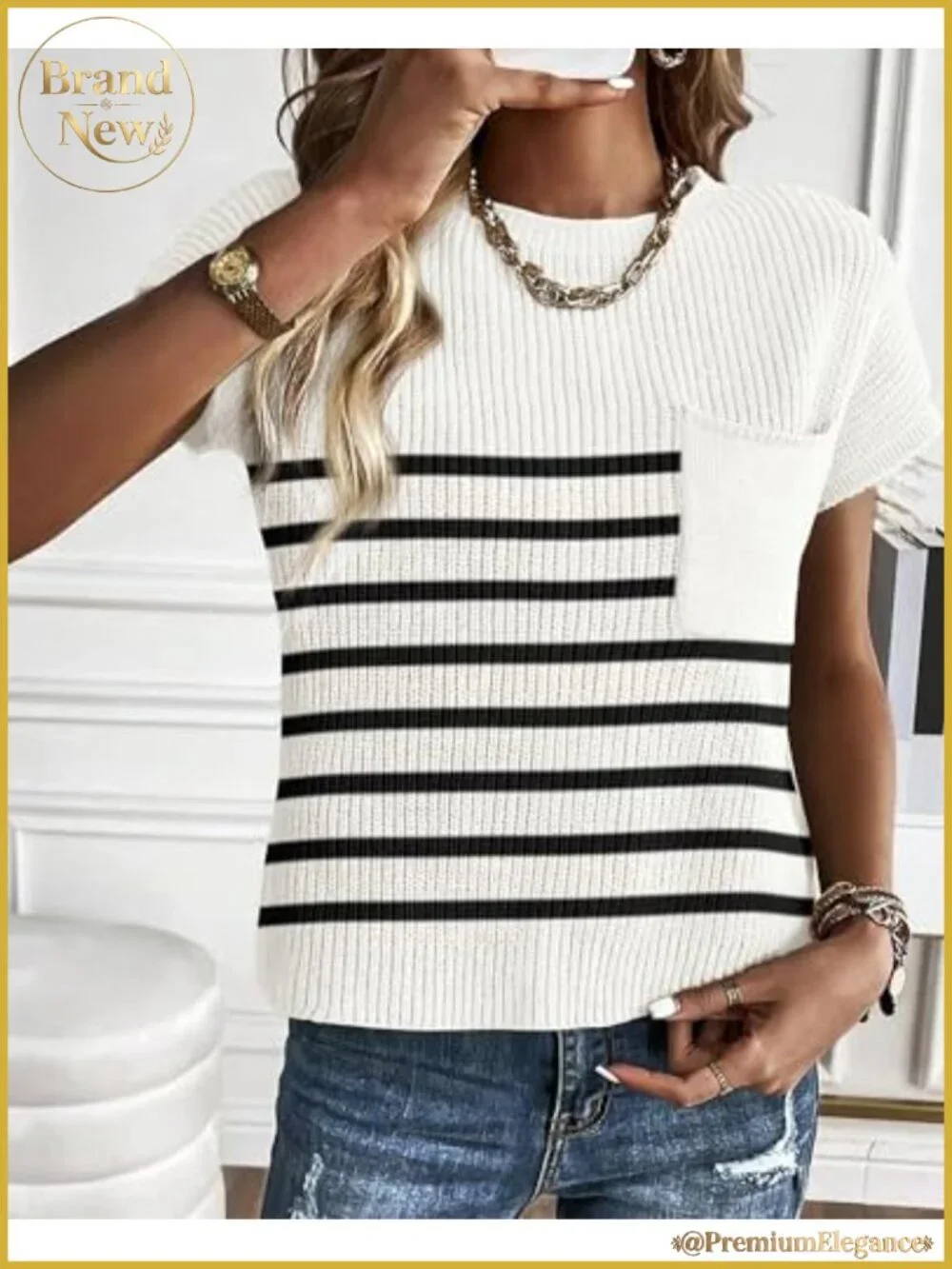 Women's Short Sleeve Cotton Crochet Sweater Top Crew Neck Casual Knit Pullover